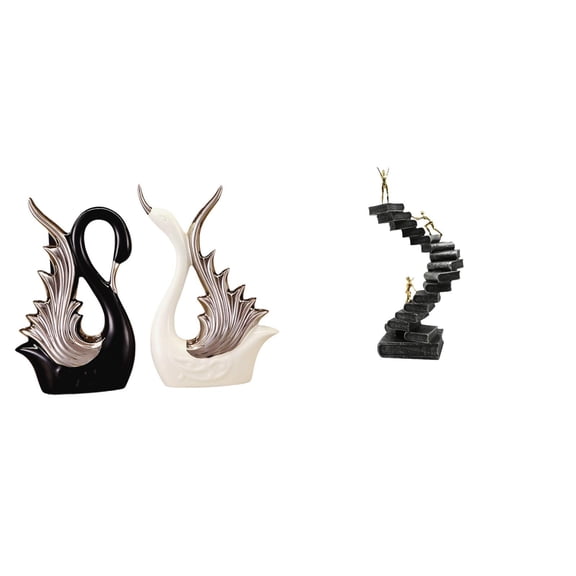 CarpNettore Elegant Swan Thinker Figurines Ceramic Resin Sculpture Collection for Bookshelf Shelf Desktop Table Anniversary Fireplace Handicraft Decor