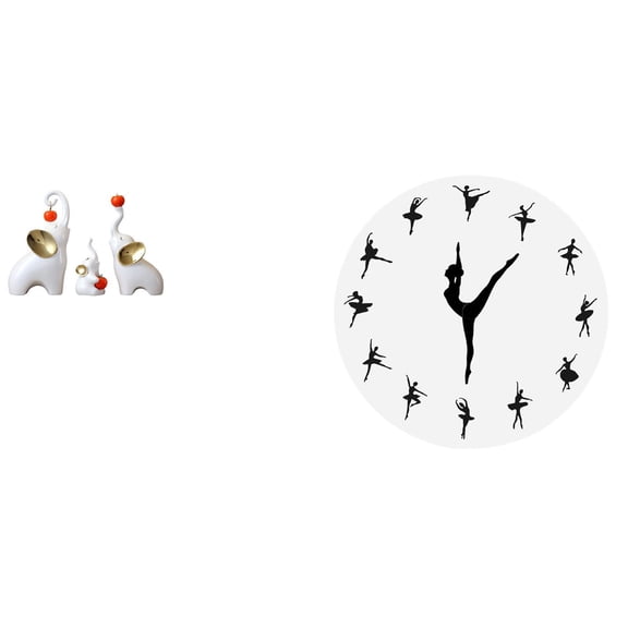 CarpNettore Elephant Family Sculptures and Ballerina Dancing Girl Wall Clock Animal Statues Crafts Desktop Decorations Silent Mute Clock for Living Room Bedroom Kitchen Office Home
