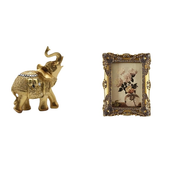 CarpNettore Elephant Resin Sculpture and Ornate Vintage Photo Frame Decorative Figurine for Bedroom Desk Tabletop Hallway Wedding Home Display