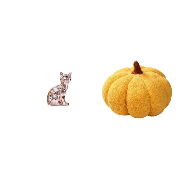 CarpNettore Enchanting Feline Pumpkin Sculpture Plush Decorative Art Ornament for Fireplace Sofa Bed Bedroom Room Halloween Animal Cushion Decor