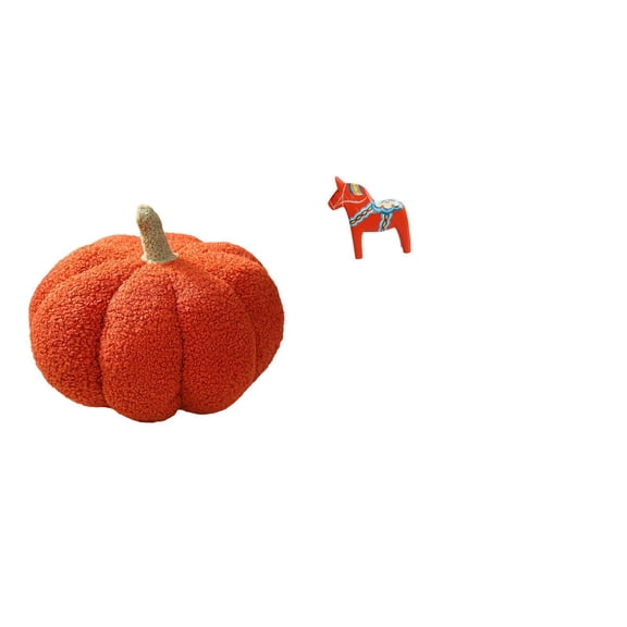 CarpNettore Enchanting Pumpkin Plush and Dala Horse Sculpture Decorative Cushion for Bedroom Sofa and Bookshelf Entrance Home Decor Accent