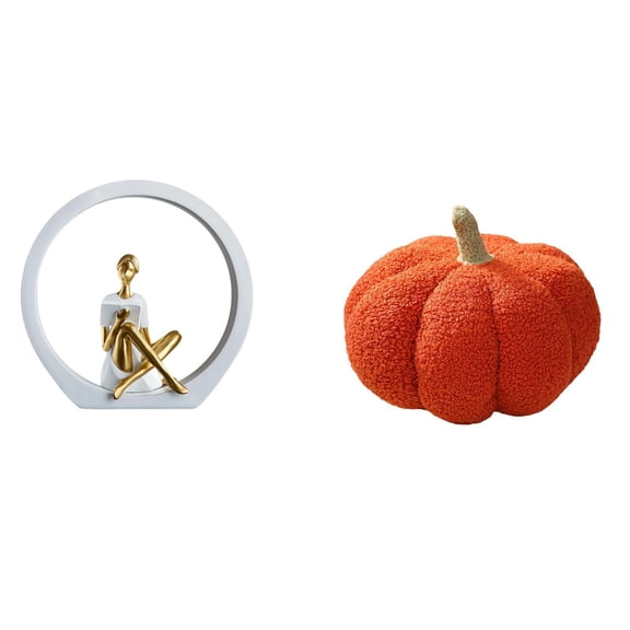 CarpNettore Enchanting Pumpkin Readers Sculpture Plush Pillow Centerpiece for Bedroom Sofa Bookshelf Farmhouse Abstract Women Girl Figurine Decor