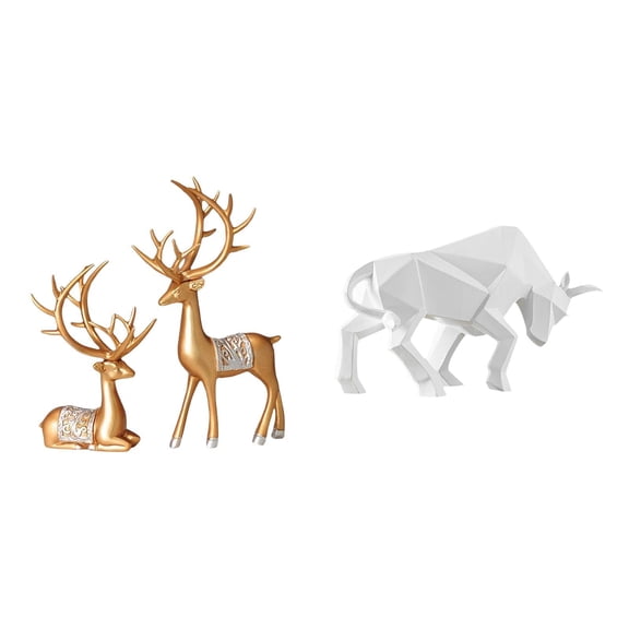 CarpNettore European Reindeer Bull Collectible Sculpture Modern Resin Deer Figurine Ornament for Entryway Tabletop Desk Shelf Office Lover Craft