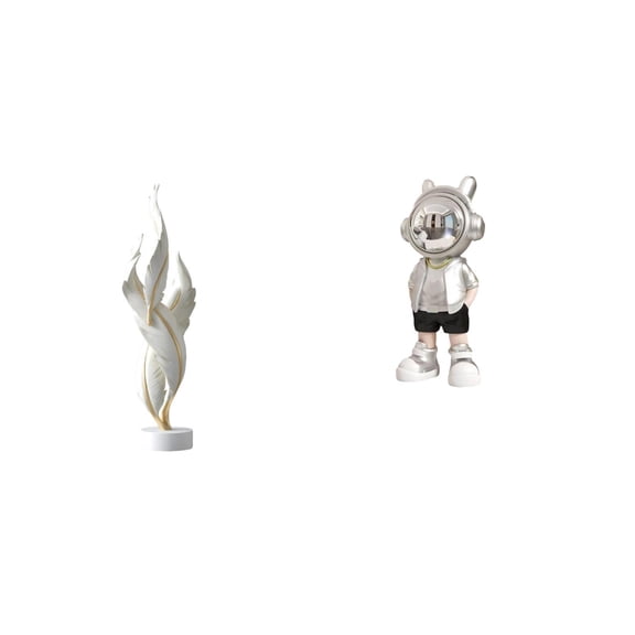 CarpNettore Feather Astronaut Sculpture Modern Statue Resin Collection Art Crafts Tabletop Ornament Punk Creative Decorative Figurine for Fireplace Office Cabinet Shelf Desk Housewarming Gift