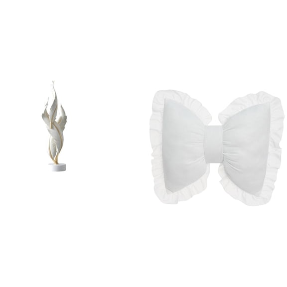 CarpNettore Feather Bow Sculpture Modern Resin Art Cushion Collection Decorative Figurine Sofa Ornament Comfortable Bedside Office Farmhouse