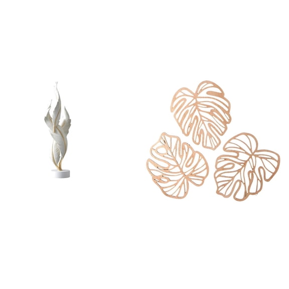 CarpNettore Feather Palm Sculpture Modern Statue Resin Collection Art Crafts Desktop Ornament Decorative Figurine Creative Tropical Jungle Wall Decor