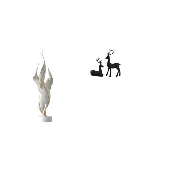 CarpNettore Feather Sculpture Modern Statue Resin Collection Art Crafts Desktop Ornament Decorative Figurine Black Deer Reindeer Friend Gift Tabletop Decoration Animal Sculpture for Fireplace