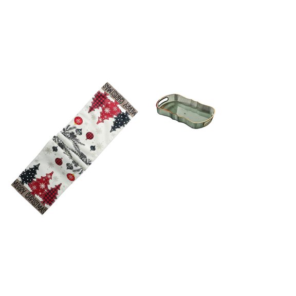 CarpNettore Festive Christmas Table Runner and Food Serving Tray Set for Holiday Decor Seasonal Winter Reusable Xmas Tree Tablecloth Cabinet Coffee Table Farmhouse Fruit Bathroom Vanity Cafe