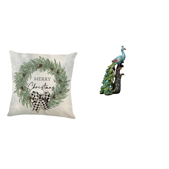 CarpNettore Festive Peacock Cushion Cover Sculpture Collection Elegant Polyester Pillow Case Ornament for Couch Sofa Bedroom Office Living Room Home Decor