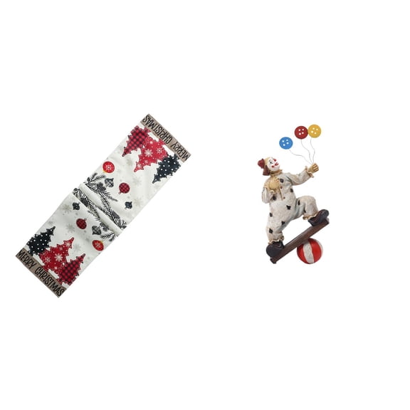 CarpNettore Festive Winter Table Decor Runner with Clown Figurine Sculpture for Holiday Cabinet Centerpiece and Farmhouse Dining Room Ornament Gift