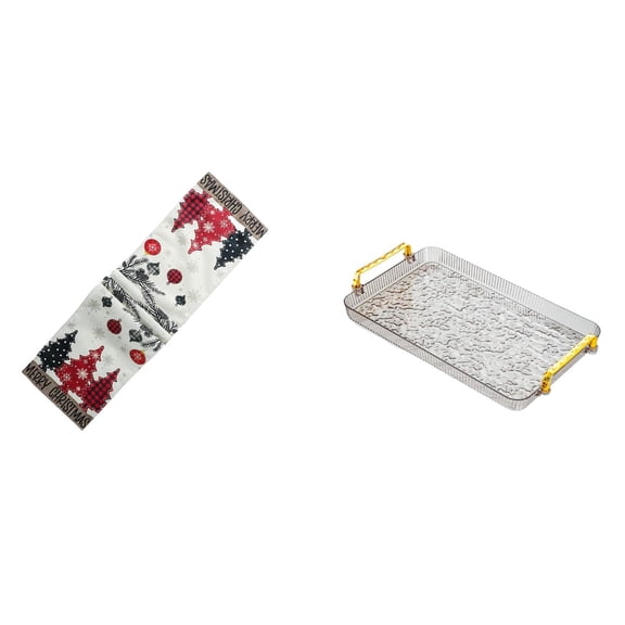 CarpNettore Festive Winter Table Runner and Dessert Plate Coffee Table Tray with Handle for Holiday Dining Room Cabinet Home Bedroom Party Decor