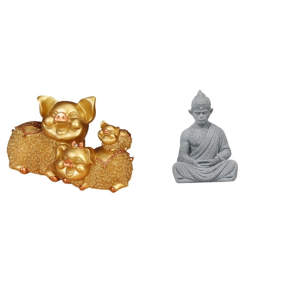 CarpNettore Figurine Monkey Statue Desktop Figurine Miniature Figurine Meditating Buddha Statue Resin Sandstone Ornament with Lifelike Details Suitable