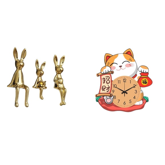 CarpNettore Figurine Sculpture Sitting Statue Ornament Bunny Miniature Cat Wall Clock Ceramic Artistic Touch Suitable for Living Room Bedroom Office Kitchen Gift