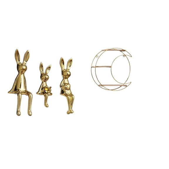 CarpNettore Figurine Sculpture Sitting Statue Ornament Bunny Miniature Statues Wall Storage Rack Metal 3 Tier Shelf Ceramic Iron Structure Suitable for Living Roo