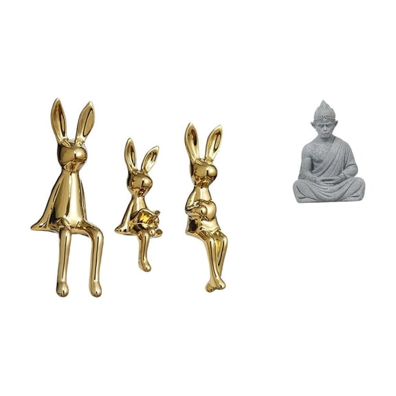 CarpNettore Figurine Sculpture Sitting Statue Ornament Bunny Monkey Statue Buddha Sandstone Ceramic Decor Lifelike Details Suitable for Office Living Room Bedroom