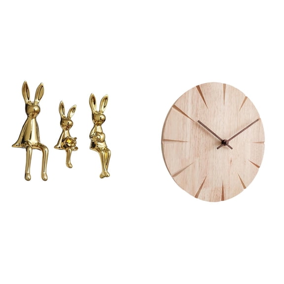 CarpNettore Figurine Sculpture Sitting Statue Ornament Round Wall Clock Solid Wood Wall Clock Creative Material Ceramic Wood Suitable for Living Room Bedroom