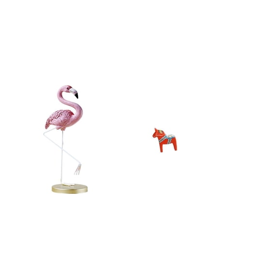 CarpNettore Flamingo Bird Resin Statue and Swedish Dala Horse Ornament Modern Art Sculpture for Home Decor Garden Figurine with Metal Stand for Bookshelf Entrance Cabinet