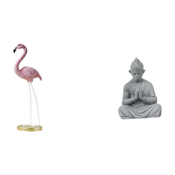 CarpNettore Flamingo Buddha Resin Statue Bird Monkey Sculpture Modern Art Garden Figurine with Metal Stand for Home Decor Yard Pond Flowerbed Hotel Patio Backyard