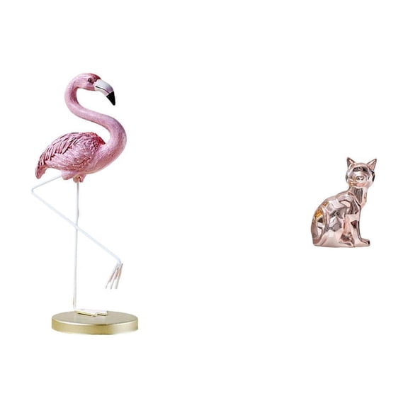 CarpNettore Flamingo Cat Resin Statue Bird Animal Sculpture Modern Art Home Decor Garden Figurine with Metal Stand for Fireplace Yard Pond Flowerbed