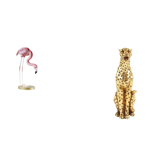 CarpNettore Flamingo Cheetah Resin Statue Bird Animal Sculpture Modern Art Home Decor Table Centerpiece Garden Figurine Metal Stand Ornament for Office Yard Pond