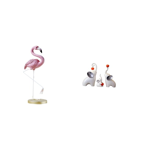 CarpNettore Flamingo Elephant Resin Statue Bird Sculpture Home Decor Fireplace Modern Art Garden Figurine Metal Stand Yard Pond Flowerbed Animal Statues Crafts Desktop Decorations Family