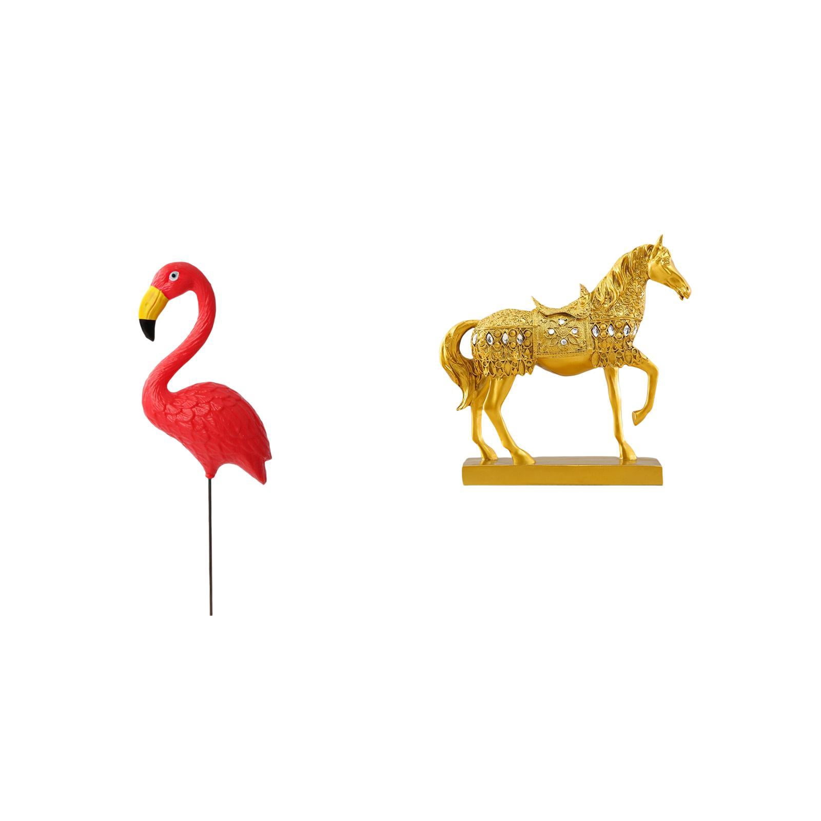 CarpNettore Flamingo Fairy Garden Horse Statue Ornament Resin Sculpture for Holiday Spring Home Office Decor Animal Figurine Engraved Yard Art Accessories