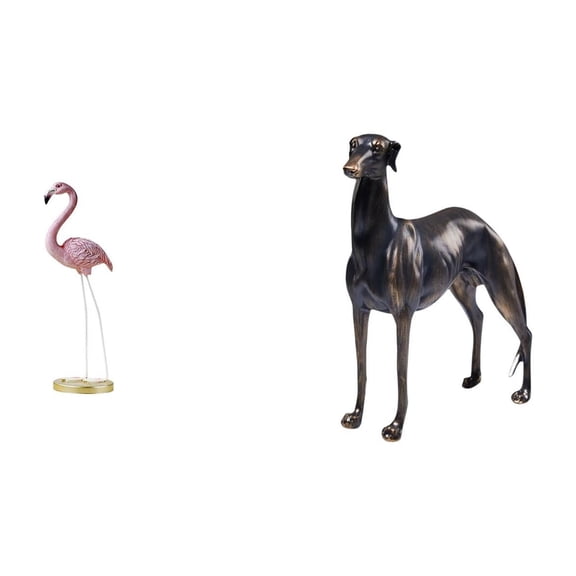 CarpNettore Flamingo Greyhound Resin Statue Bird Dog Sculpture Modern Art Home Decor Garden Figurine Metal Stand Table Centerpiece Desk Figure Living Room Hotel Christmas
