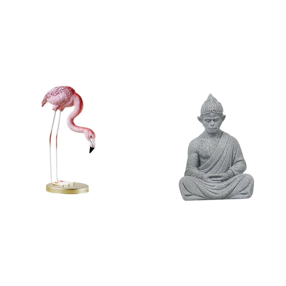 CarpNettore Flamingo Resin Buddha Statue Bird Sculpture Home Decor Modern Art Garden Figurine with Metal Stand Monkey Figure Buddhist Collectible Miniature Sun Wu