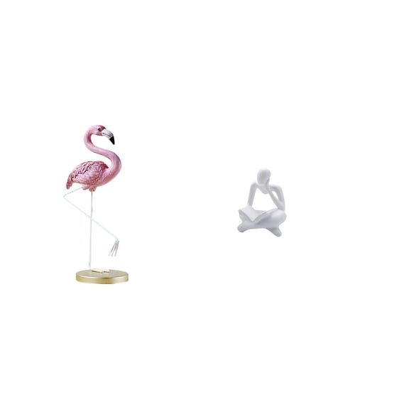 CarpNettore Flamingo Resin Statue Abstract Thinker Sculpture Home Decor Modern Art Garden Figurine Metal Stand Tabletop Living Room Shelf Office Bookshelf
