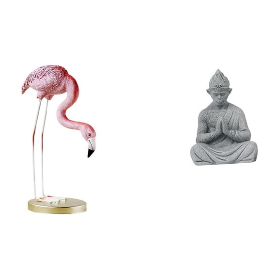 CarpNettore Flamingo Resin Statue Bird Sculpture Home Decor Fireplace Modern Art Garden Figurine with Metal Stand for Yard Pond Flowerbed Monkey Buddha Statue Mon