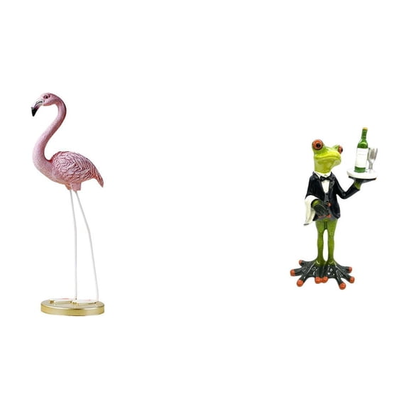 CarpNettore Flamingo Resin Waiter Frog Statue Bird Sculpture Home Decor Fireplace Modern Art Garden Figurine Metal Stand Yard Pond Flowerbed Animal Creative Decorative Tabletop Ornament