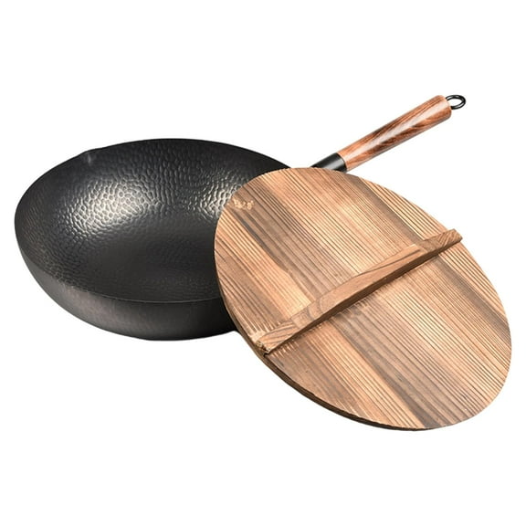 CarpNettore Flat Bottom Wok Stir Fry Pan Nonstick Manual Forging Iron Pan 32cm Pots Cookware