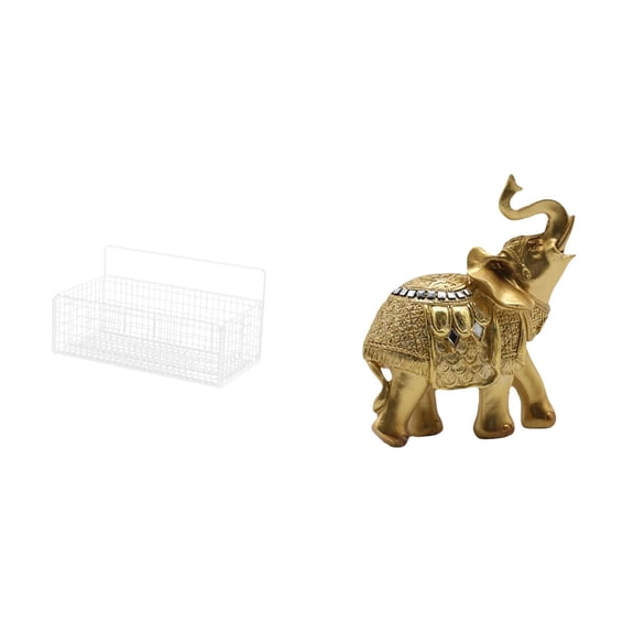 CarpNettore Floating Metal Wire Basket Shelf Organizer with Elephant Resin Art Sculpture for Kitchen Bathroom Living Room Bedroom Desk Home Decor