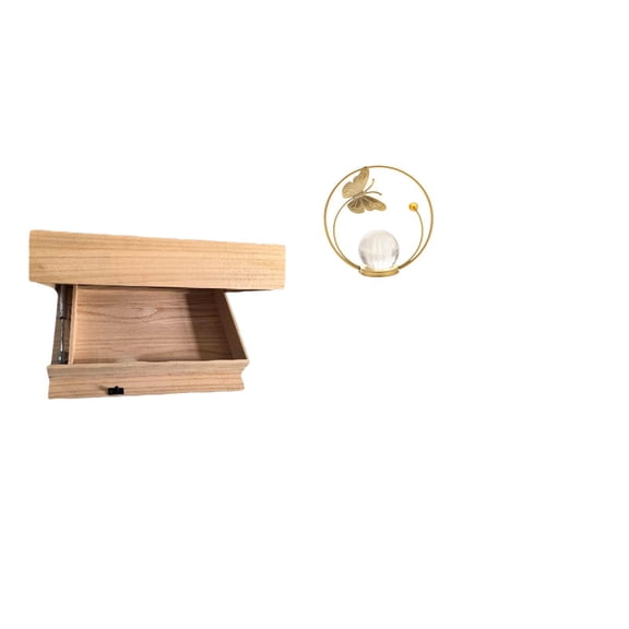 CarpNettore Floating Shelf Wall Mounted Drawer with Compartment and Crystal Ball Sculpture Metal Figurine Desk Indoor Ornament Statue Stand for Home Decor Storage Rack Dorm Room Apartment