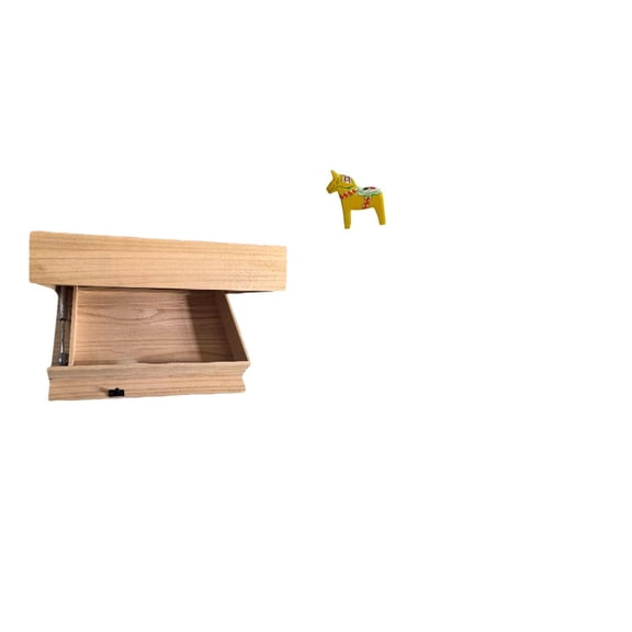 CarpNettore Floating Shelf Wall Mounted Drawer with Compartment and Swedish Dala Horse Ornament for Home Decor Storage Rack and Collectible Figurine Display