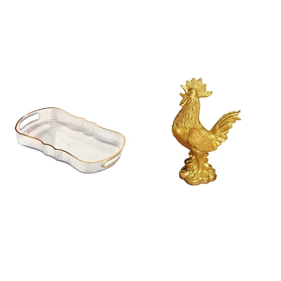 CarpNettore Food Serving Tray Bathroom Vanity Tray Fruit Tray Cafe Cafeteria Food Tray Cosmetic Storage Tray Chicken Figurine Feng Shui Decor Home Decorations Rooster Statue Cock Sculpture for
