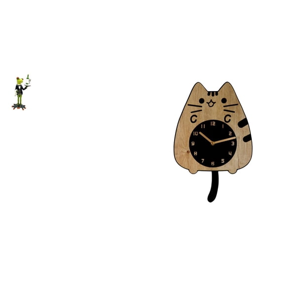 CarpNettore Frog Waiter Statue and Cat Wall Clock Ornament Creative Animal Sculpture Silent Timepiece for Kitchen Fireplace Shelf Birthday Housewarming Gift