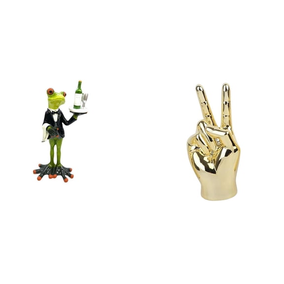 CarpNettore Frog Waiter Statue with Hand Gesture Sculpture Creative Animal Figurine for Tabletop Shelf Fireplace Entrance Living Room Decor Gift