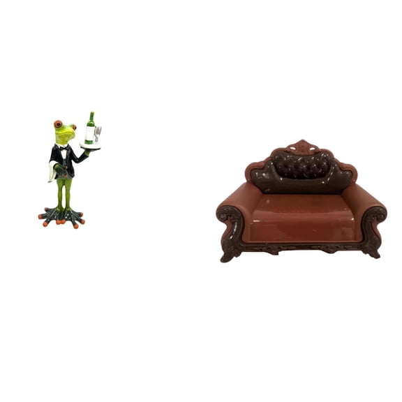 CarpNettore Frog Waiter Statue with Miniature Sofa Chair Creative Animal Sculpture Tabletop Ornament for Micro Landscape Room Decor Birthday Gift