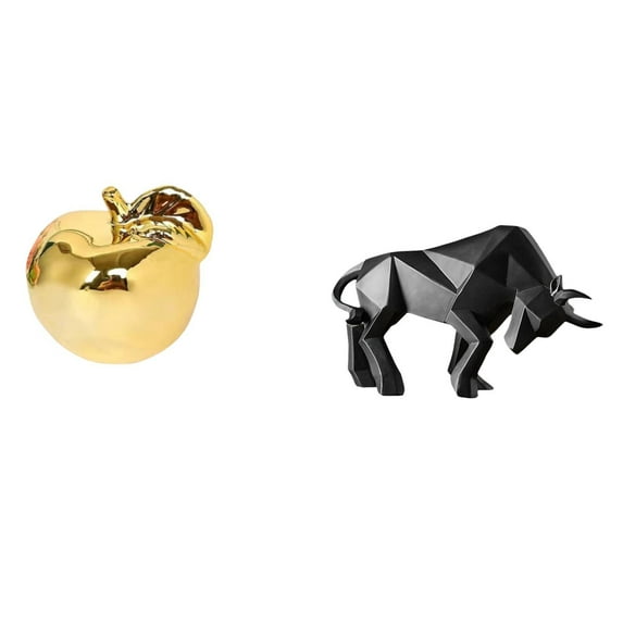 CarpNettore Fruit Bull Sculpture Ceramic Resin Figurine Decoration Collection Craft Delicate Ornament Modern Abstract Desktop Statue for Porches Restaurants Offices Entryway Tabletop Desk Shelf