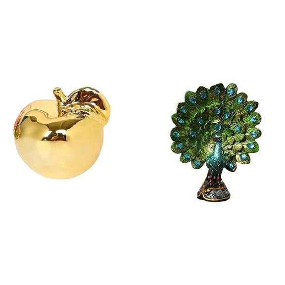 CarpNettore Fruit Sculpture Ceramic Figurine Peacock Statue Animal Collection Craft Delicate Ornament Desktop Tabletop Decoration for Porches Restaurants Offices Bedroom Living Room Bookshelf