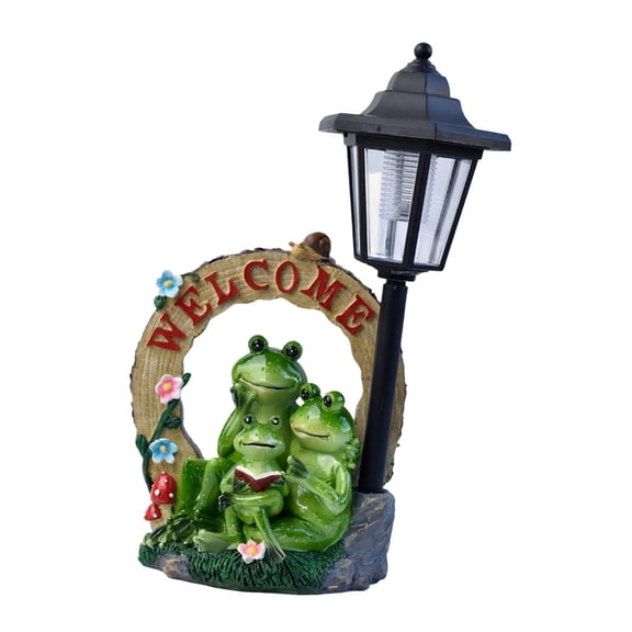 CarpNettore Garden Family Frog Statue Solar Light Figurine Lamp Sculpture Lighting for Front