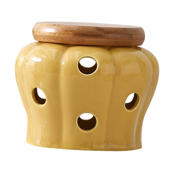 CarpNettore Garlic Keeper Canister Hollow Decorative Round Collection Modern Ceramic Jar Yellow