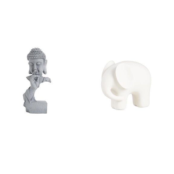CarpNettore Gautama Buddha Meditation Figurine Sculpture for Garden Housewarming Ceramic Elephant Animal Statue Collection with Nonslip Pads for Tabletop Bookshelf