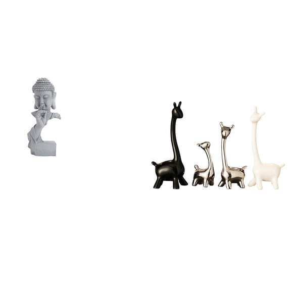 CarpNettore Gautama Buddha Meditation Sculpture and Giraffe Ceramic Statue Creative Figurine for Indoor Outdoor Garden Desk Office Bedroom Decor Collectible Centerpiece