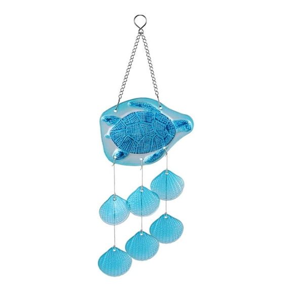 CarpNettore Glass Sea Wind Chime Coastal Ornament Garden Patio Indoor Gift Memorial Windbell Turtle 16x49cm