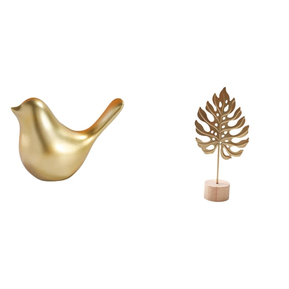 CarpNettore Golden Birds Figurine Animal Statue Modern Home Decor Ornament Bird Sculpture Leaf Metal Statue Shaped Figurine Crafts Nordic Creative Abstract Sculpture Table Party Housewarming
