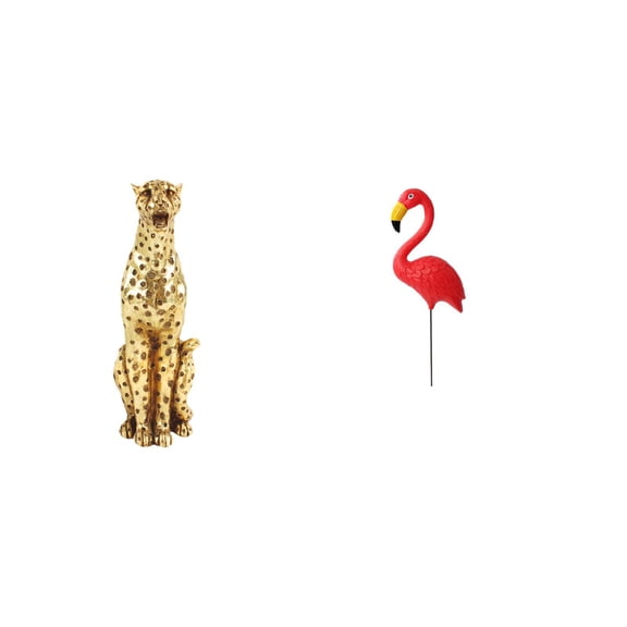 CarpNettore Golden Cheetah Bird Figurine Animal Sculpture Decorative Table Centerpiece Flamingo Garden Stake Ornament for Office Home Decor Yard Art Holiday Spring