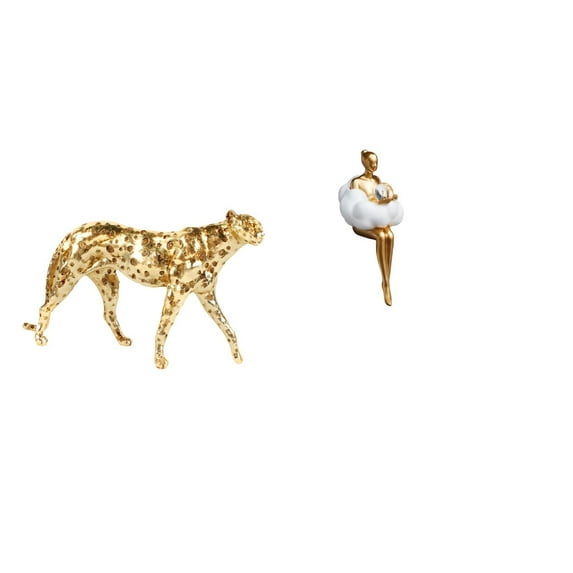 CarpNettore Golden Cheetah Cloud Girl Resin Art Sculpture Decorative Tabletop Centerpiece Abstract Animal Character Figurine for Office Home Decor