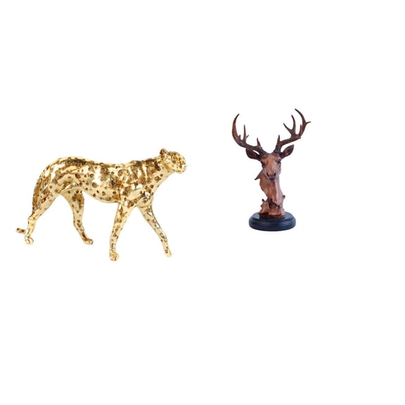 CarpNettore Golden Cheetah Deer Head Figurine Animal Sculpture Decorative Table Centerpiece Resin Statue Tabletop Ornament for Office Home Decor NightStand Desktop